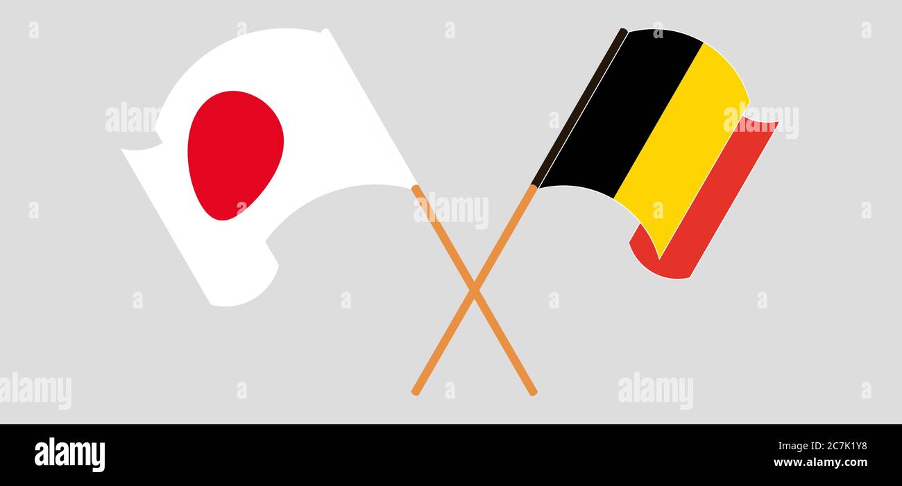 Crossed and waving flags of Belgium and Japan. Vector illustration Stock Vector