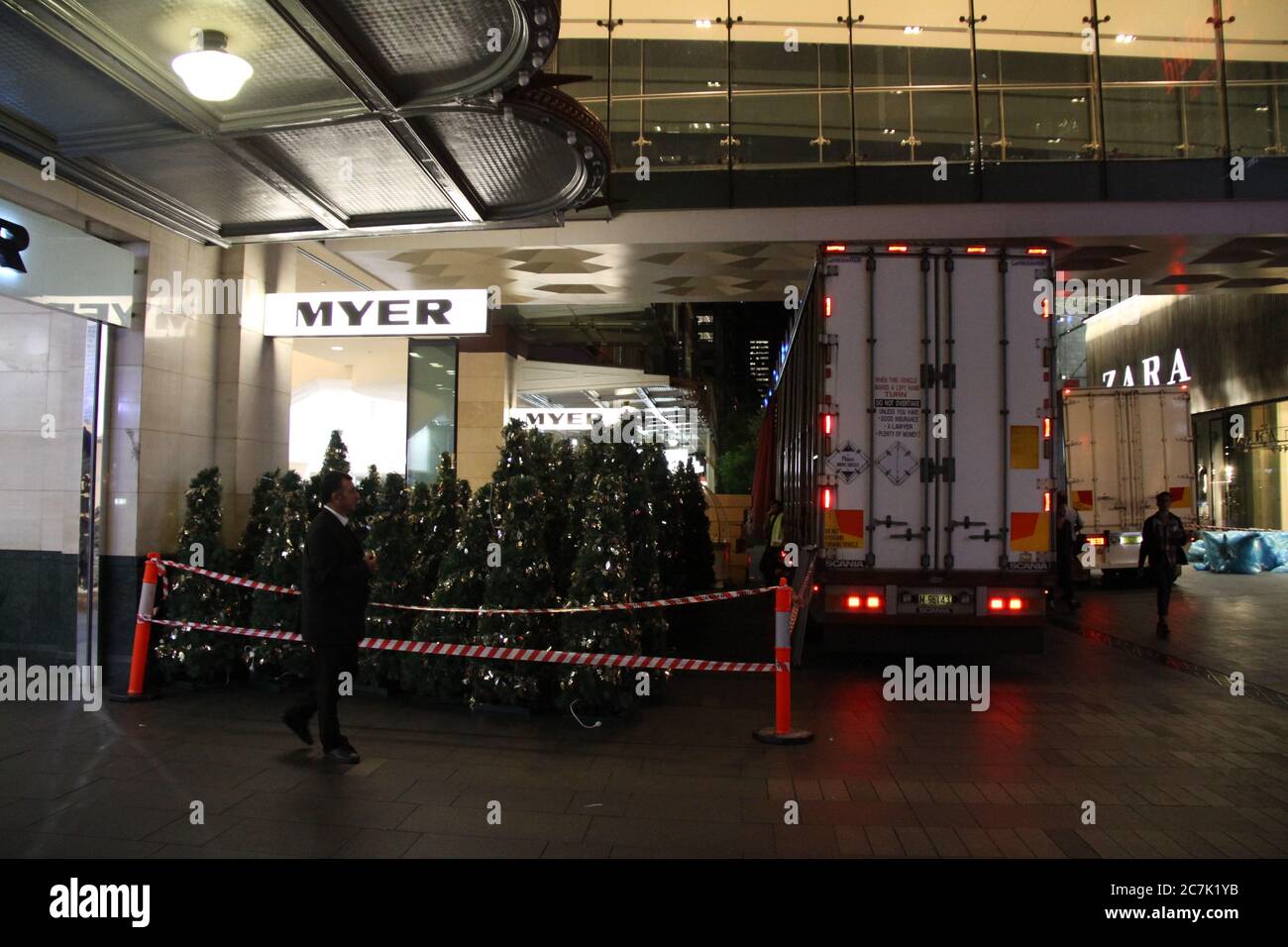Christmas trees are delivered by lorry and dropped off at the Pitt