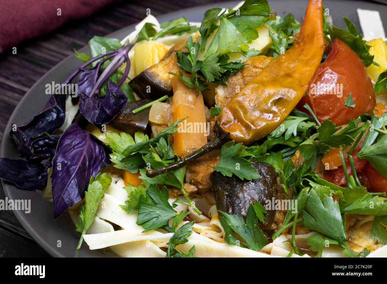 Oriental uzbek dish lagman close-up Stock Photo
