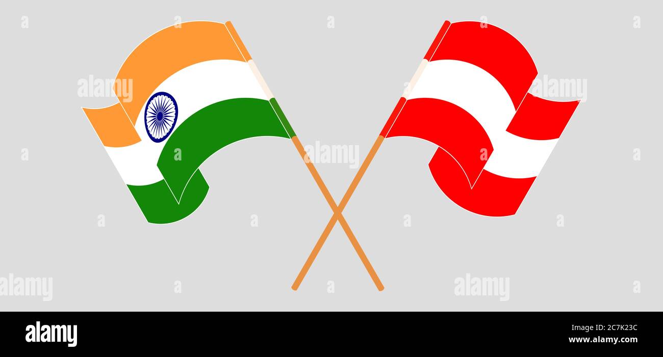 Crossed and waving flags of India and Austria. Vector illustration ...