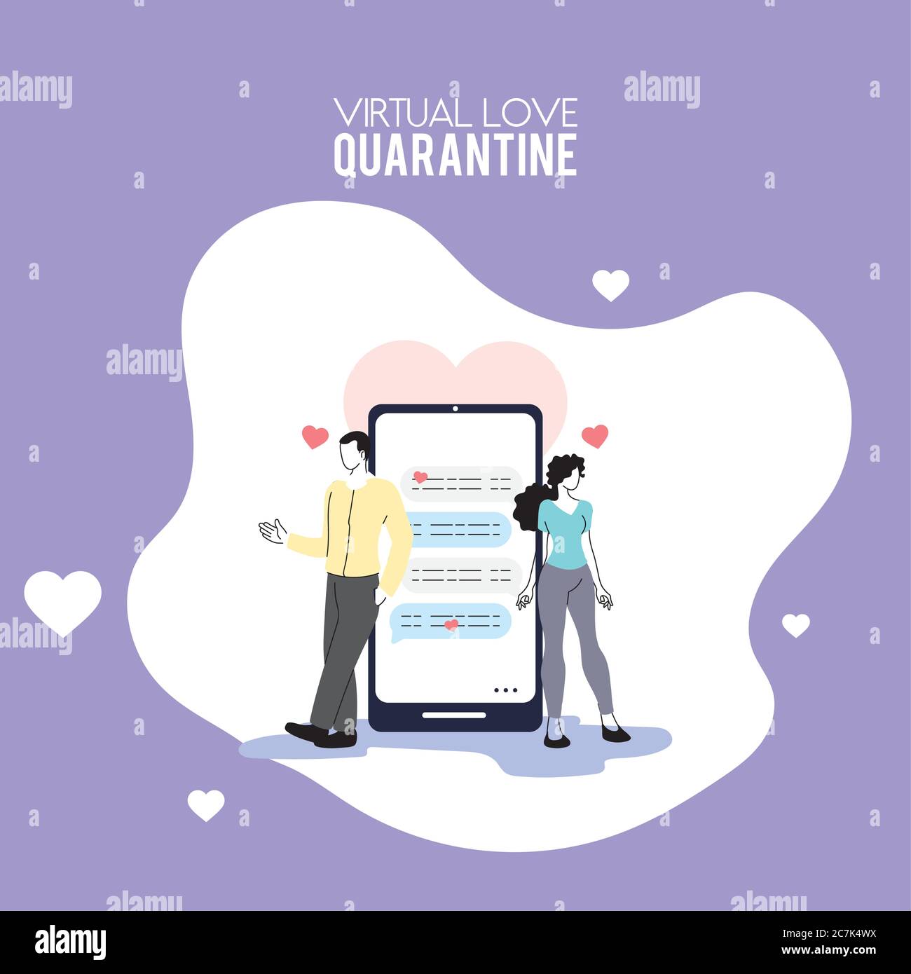 couple sending love messages by cell phone vector illustration design Stock Vector