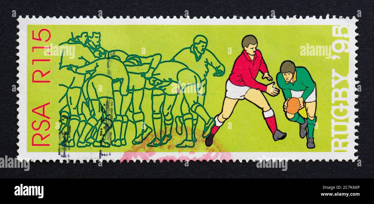 Republic of South Africa commemorative postage stamp for the Rugby World Cup 1995 which was hosted and won by South Africa Stock Photo