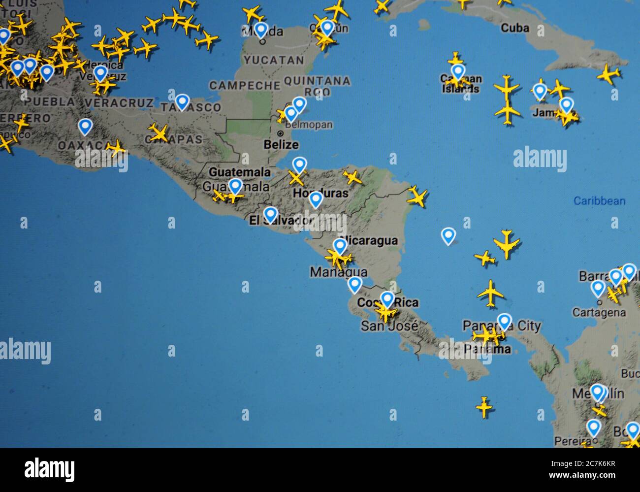 air traffic on Central America (17 july 2020, UTC 15.08) Stock Photo