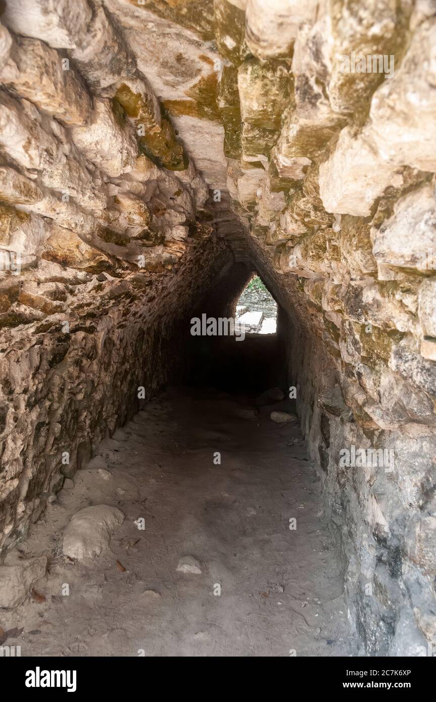 Tunnel in the ruins of the ancient Mayan city. Coba Archaeological Area, Yucatan, Mexico Stock Photo