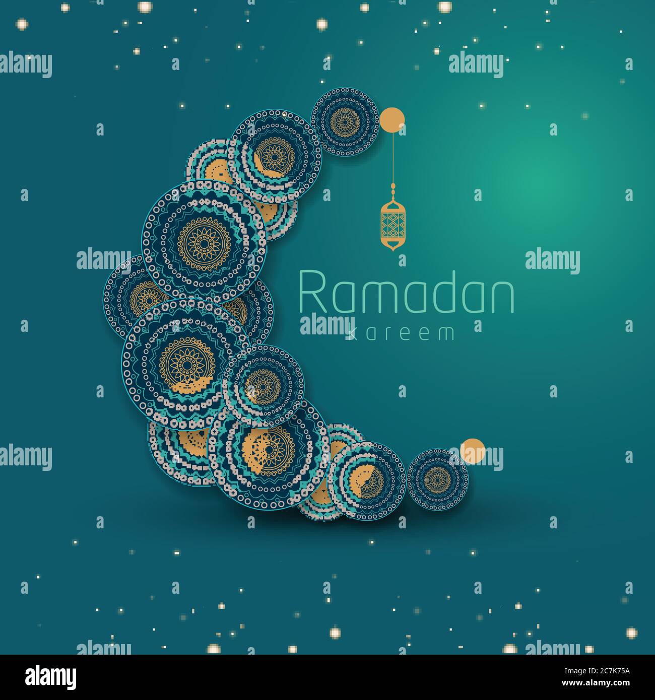 Crescent Islamic with Hanging Lantern for Ramadan Kareem and eid ...