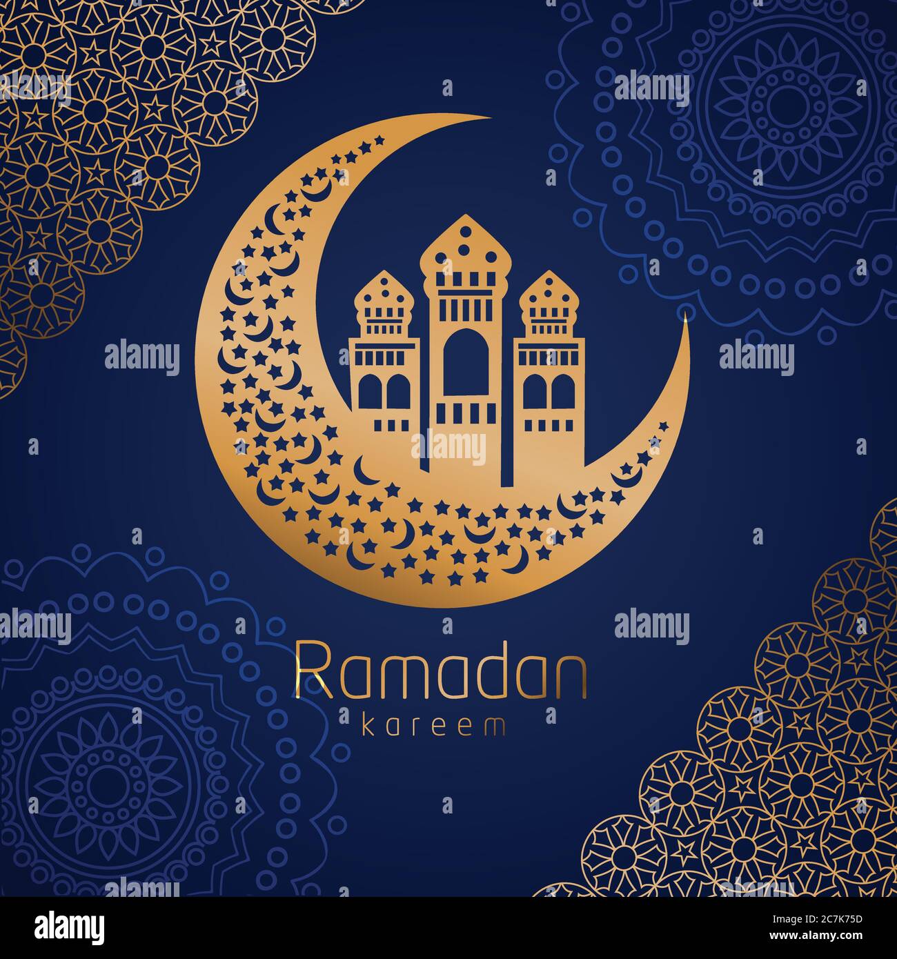 Crescent Islamic with Hanging Lantern for Ramadan Kareem and eid ...