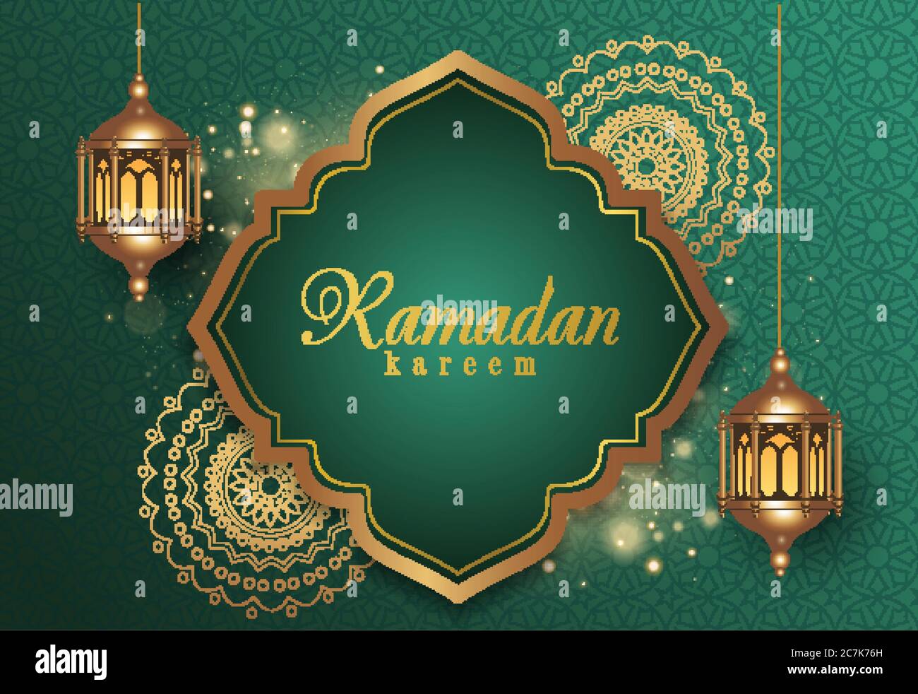 Crescent Islamic with Hanging Lantern for Ramadan Kareem and eid ...