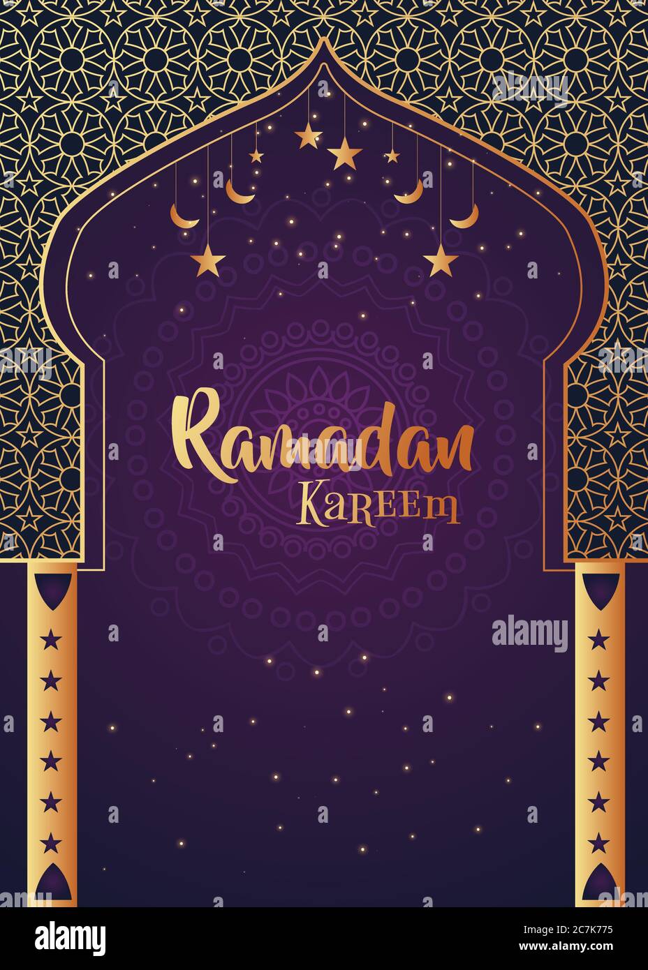 Crescent Islamic with Hanging Lantern for Ramadan Kareem and eid ...