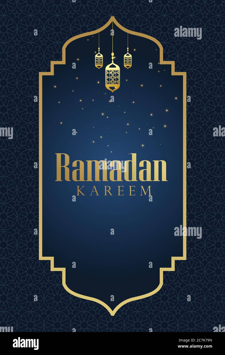 Crescent Islamic with Hanging Lantern for Ramadan Kareem and eid mubarak. Golden Half Moon pattern,background.vector illustration Stock Vector