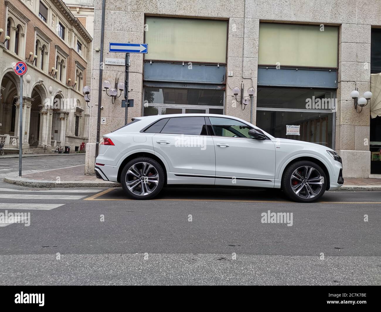 white audi q8 parked in the streets Stock Photo