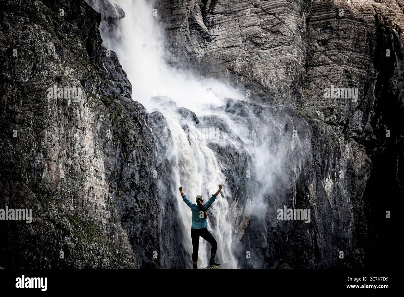 Large waterfall in the Cirque de Gavarnie, Pyrenees National Park, France Stock Photo