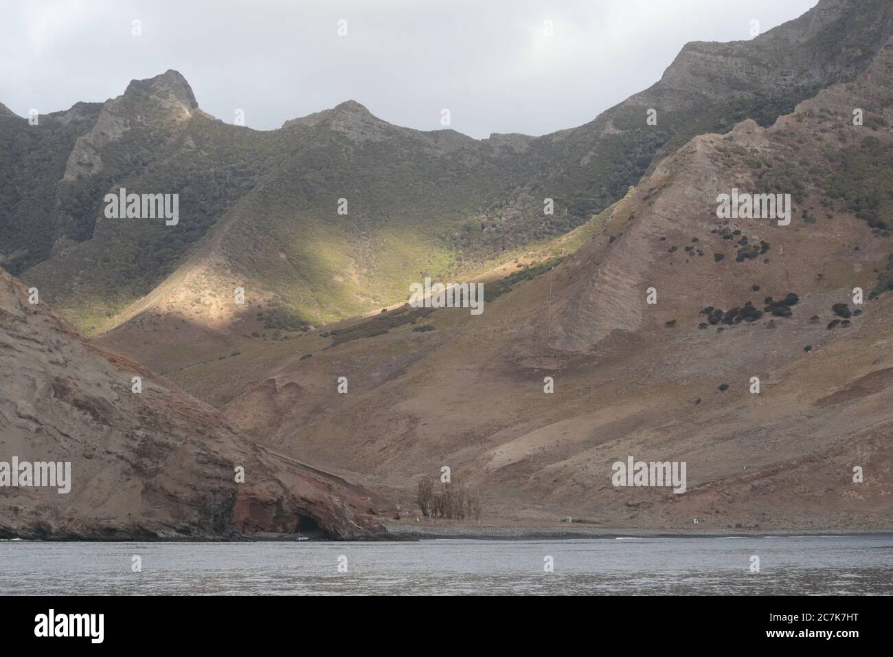 Selkirk’s Cave near San Juan Bautista, Robinson Crusoe Island, Juan Fernandez Group, Chile March 2020 Stock Photo