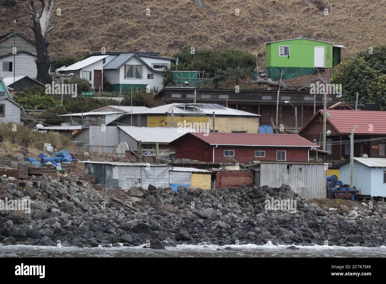 Isla Alejandro Selkirk, (Masafuera), Juan Fernandez Group, Chile - fisherman’s settlement  March 2020 Stock Photo