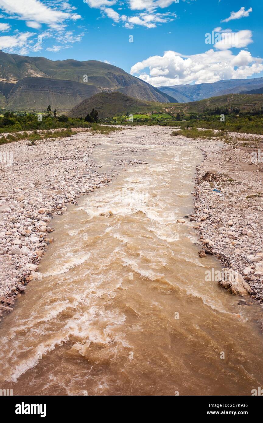 River and valley of San Marcos province, Cajamarca, Peru. Stock Photo