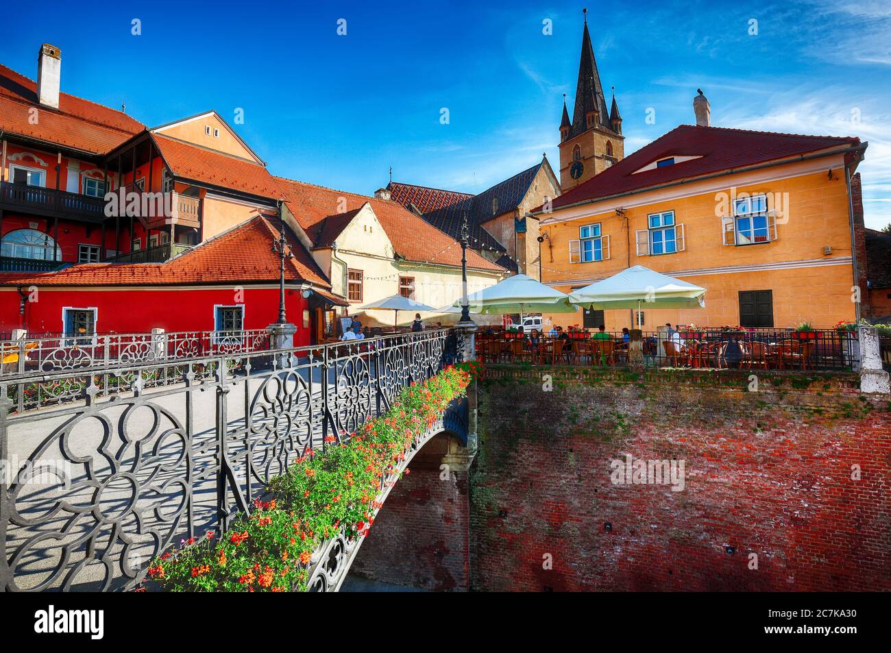 Evangelical Cathedral and the Liars Bridge in the center of Sibiu, Transylvania, Romania, Europe Stock Photo