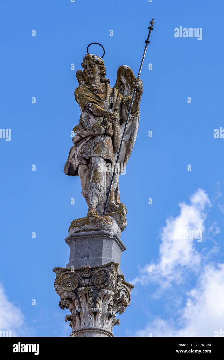 Triunfo de San Rafael, a statue to the Archangel St Raphael, Cordoba's patron saint, in Plaza del Triunfo Stock Photo