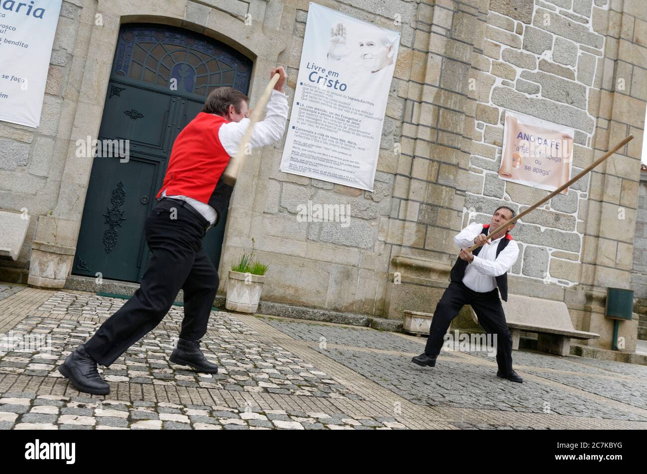 traditional stick fighting in Fafe, Portugal Stock Photo