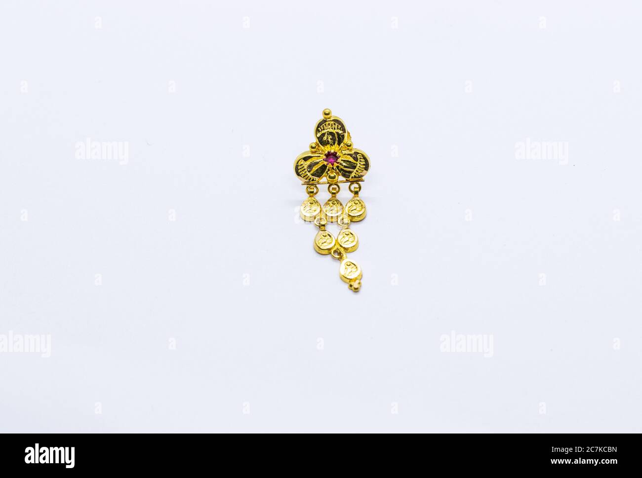 one red stone gold earrings design on white background (grapes model