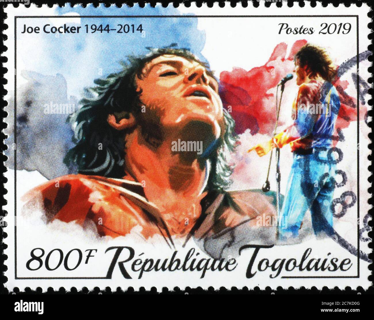 Joe Cocker at Woodstock on postage stamp of Togo Stock Photo
