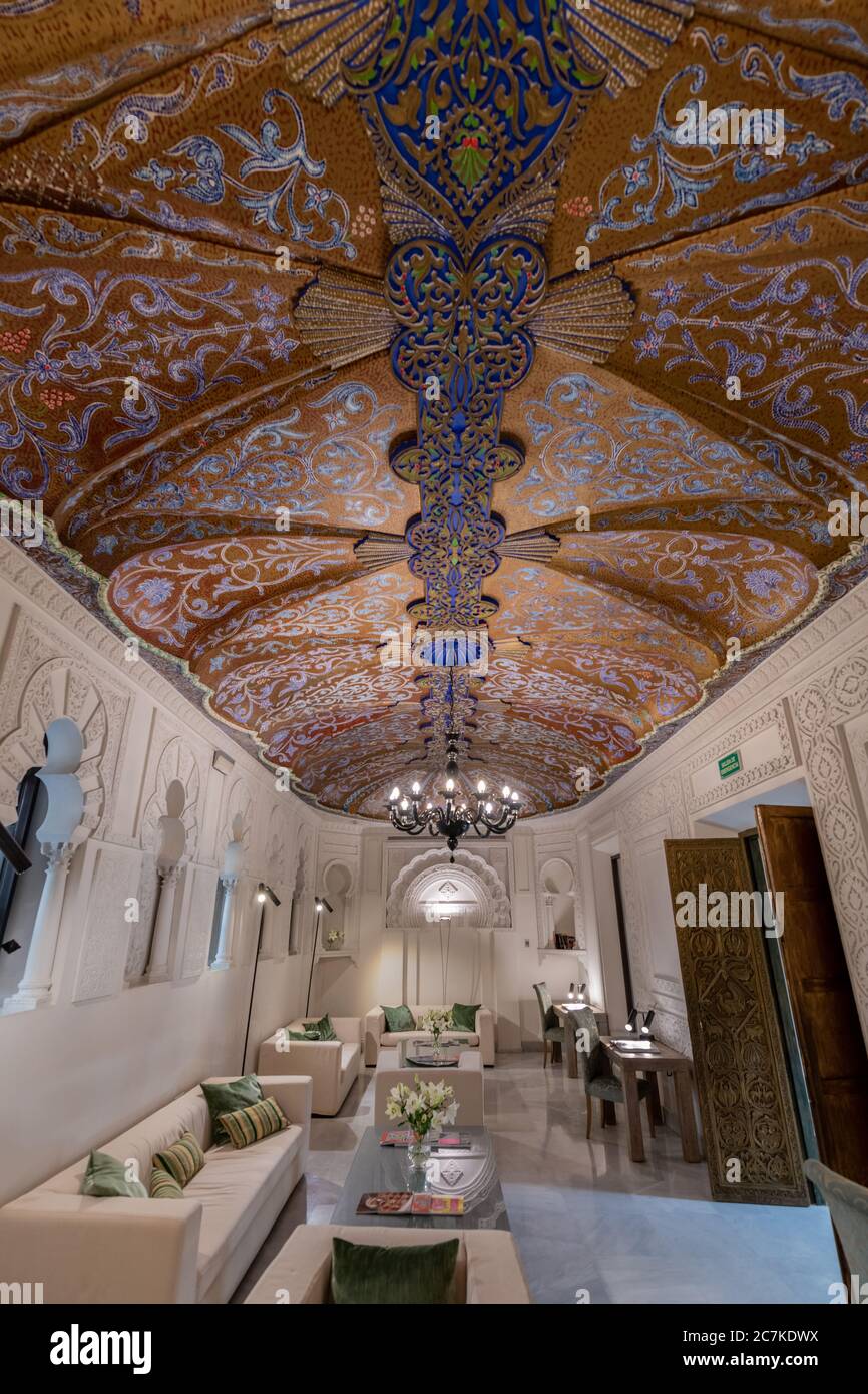 The Moorish styled Majlis lounge in the Hospes Palacio del Bailío hotel in Cordoba Stock Photo