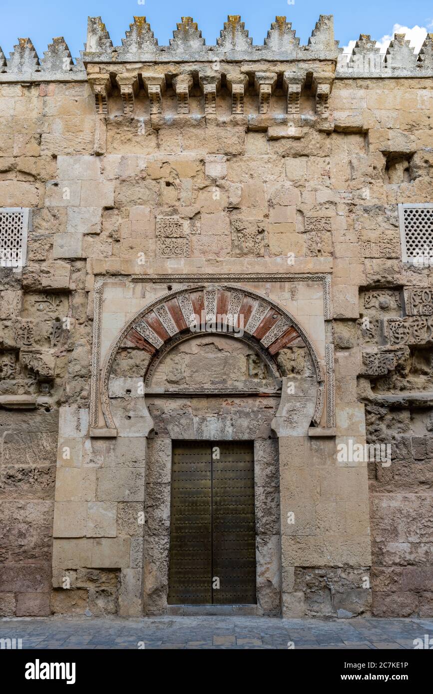 Cordoba Mosque-Cathedral's Puerta de San Esteban (Door of St Stephen) on the West façade, along Calle Torrijos, is the Mosque's oldest door Stock Photo