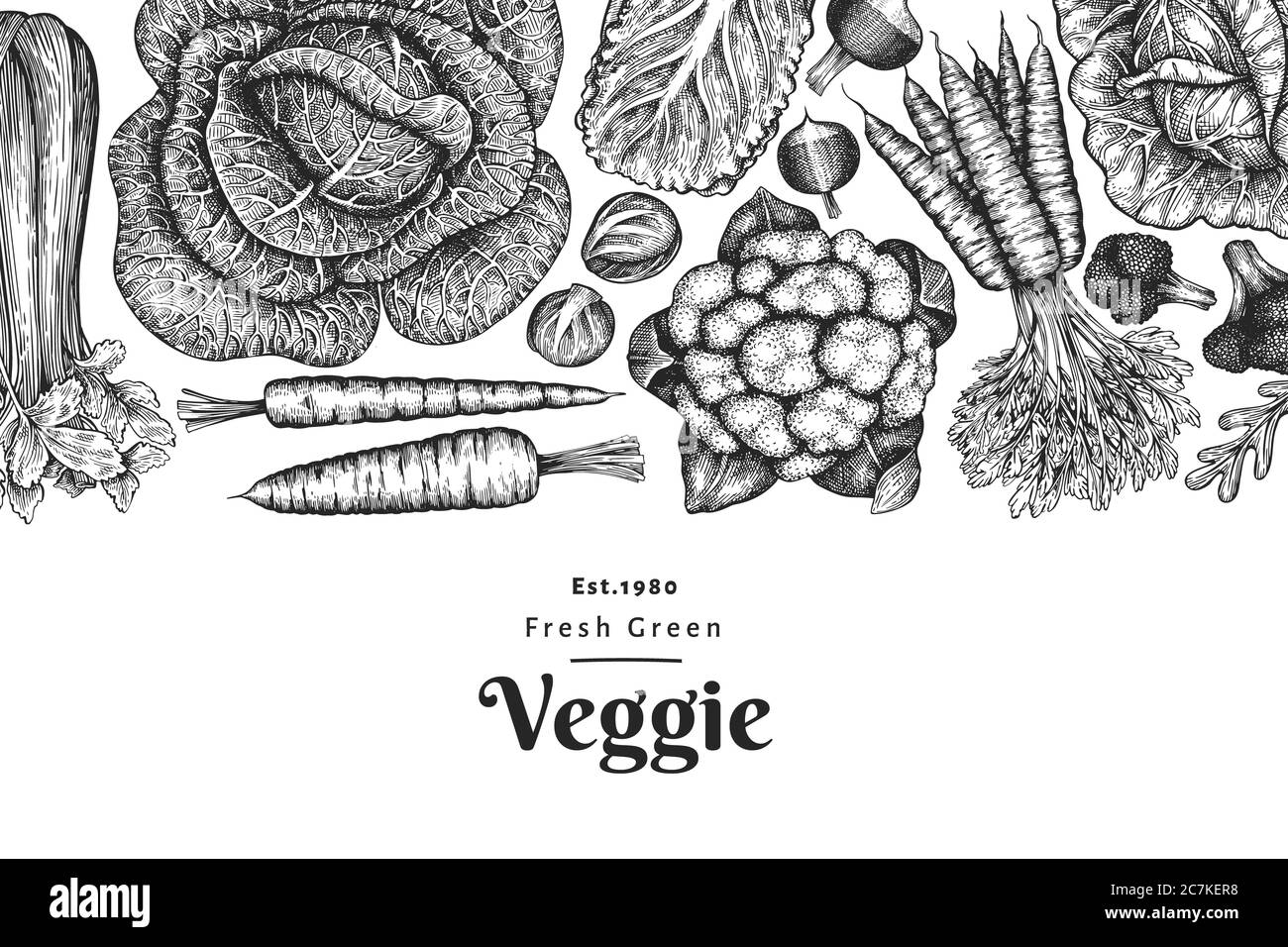 Hand drawn sketch vegetables design. Organic fresh food vector banner ...