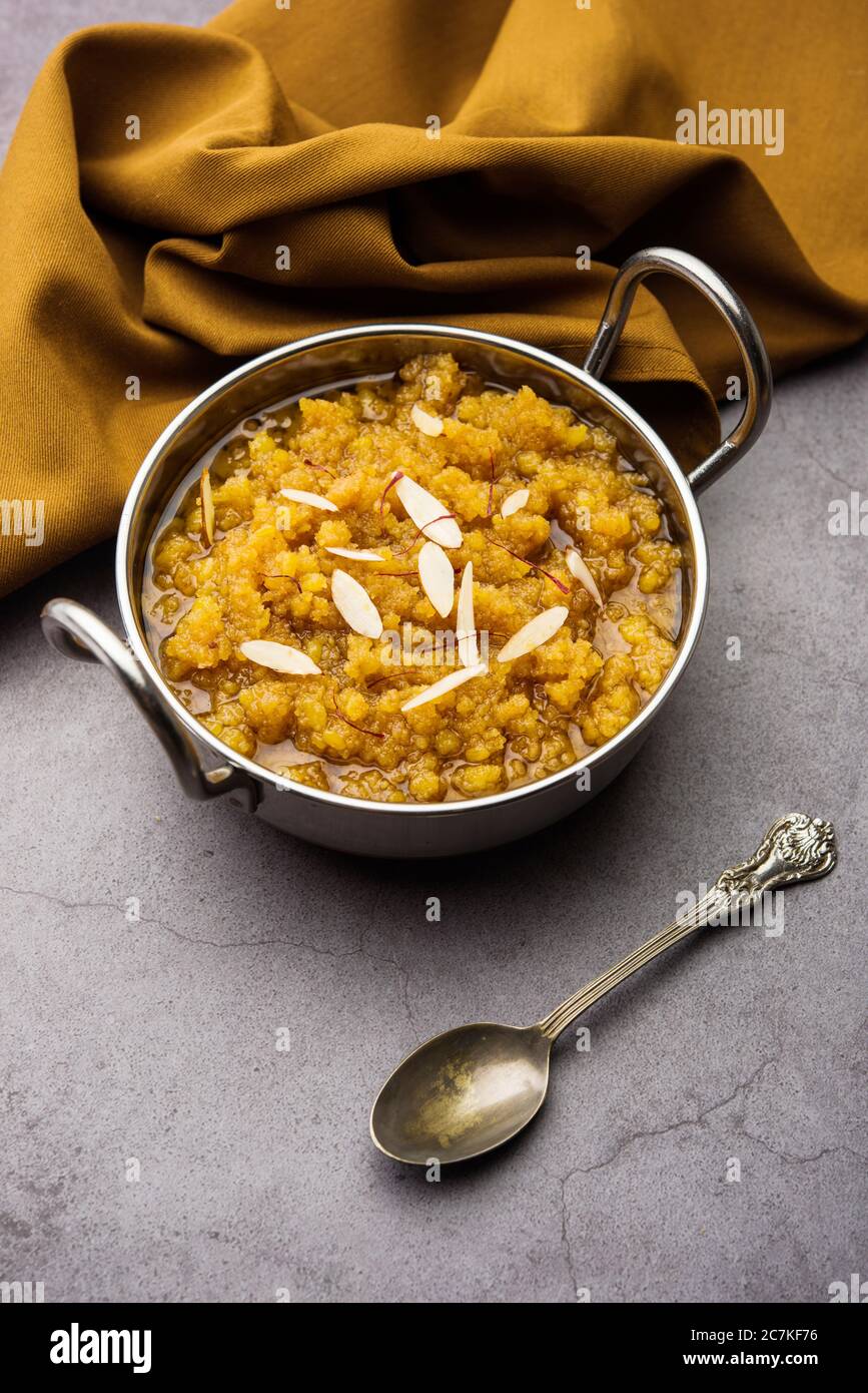 Moong dal halwa is a classic Indian sweet dish made with moong lentils