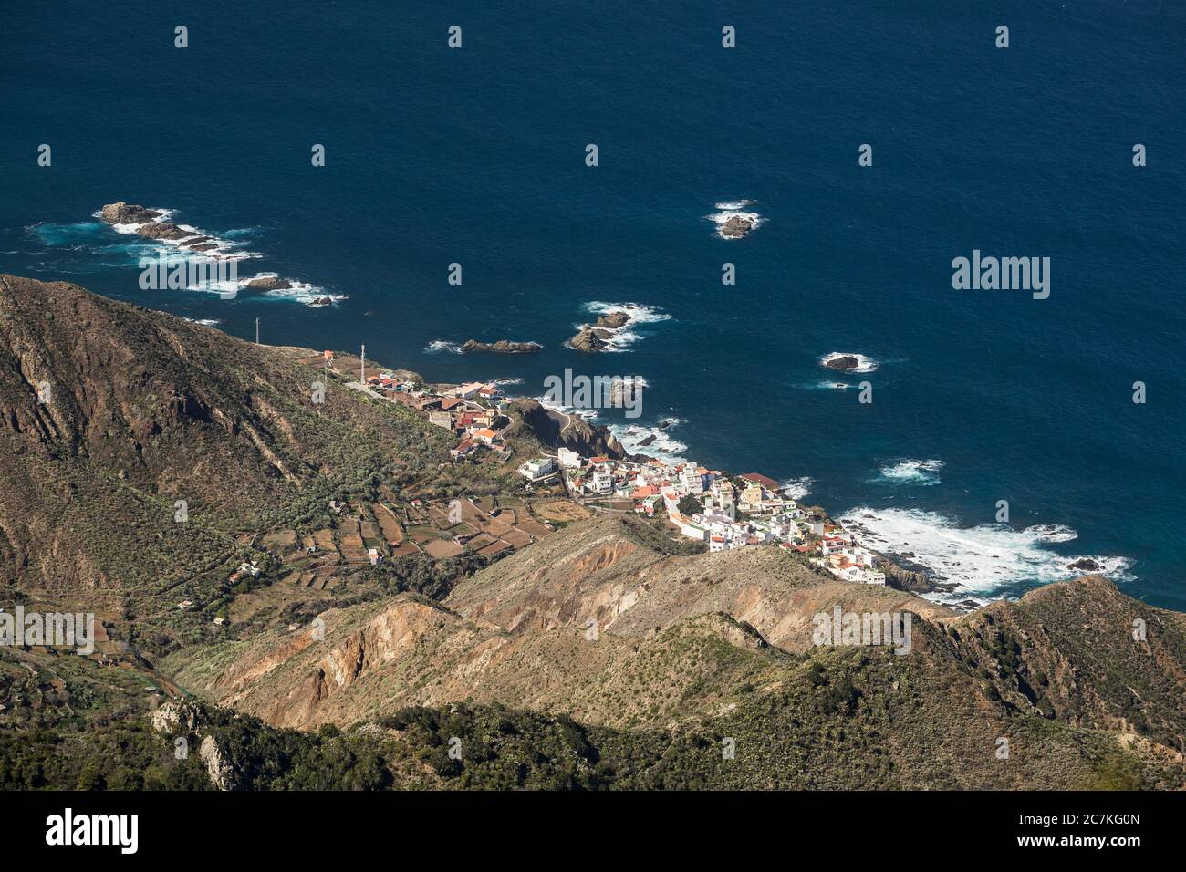 Anaga Mountains with a view of Almaciga on the Atlantic coast, Tenerife, Canary Islands, Spain Stock Photo