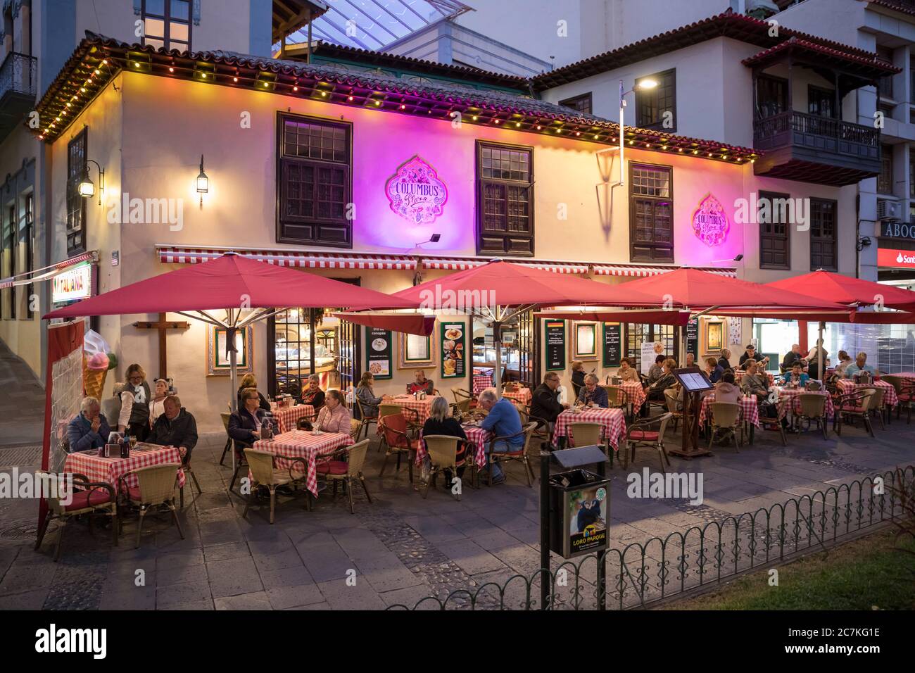 Columbus restaurant on Plaza del Charco, Puerto de la Cruz, Tenerife,  Canary Islands, Spain Stock Photo - Alamy