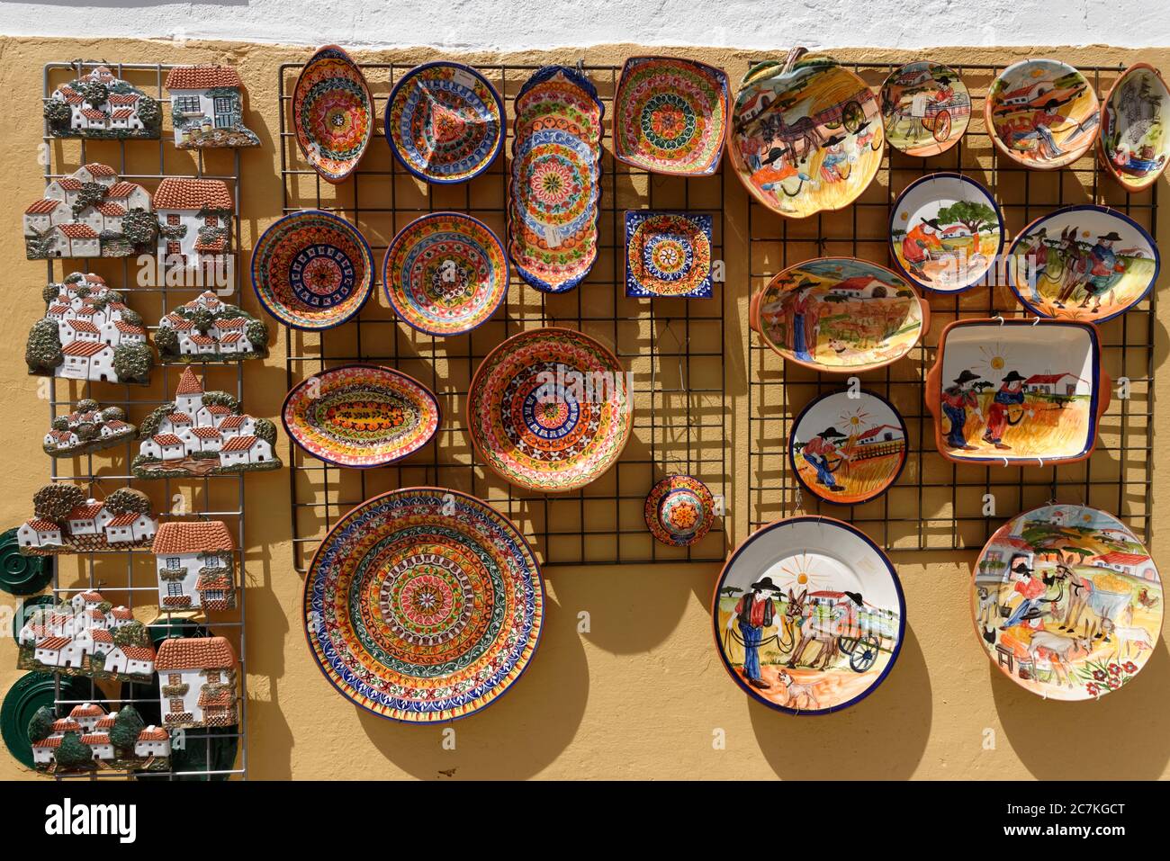 typical plates in a crafts shop in the Alentejo region in Portugal Stock Photo
