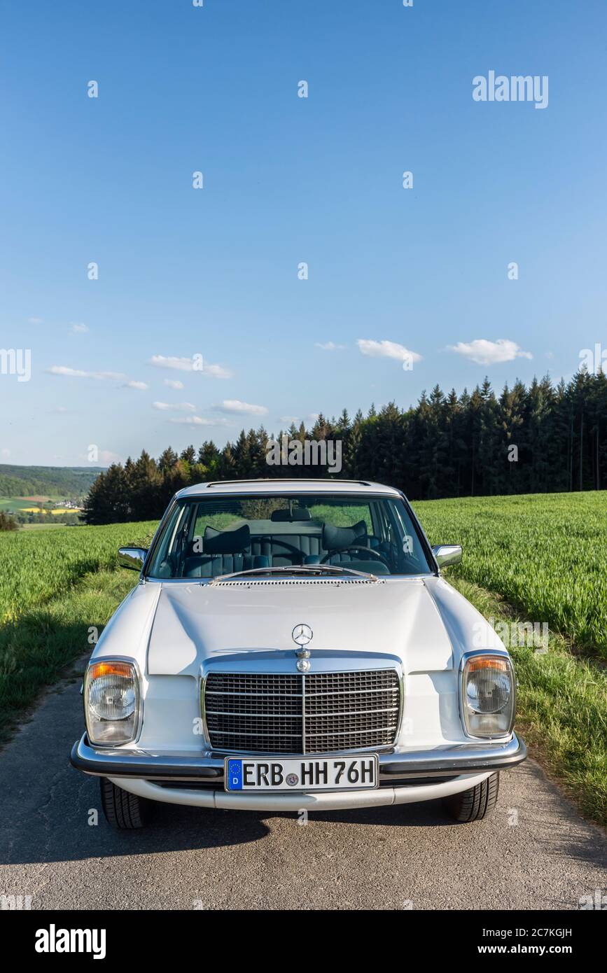 Breuberg, Hessen, Germany. Mercedes Benz, 200 D, year of construction 1976, / 8, displacement 1988, 60 hp, type W 115 also called line 8. Stock Photo