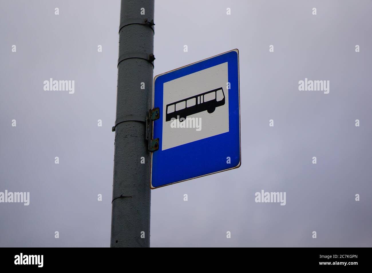 Closeup shot of a road sign indicating the bus stop Stock Photo Alamy