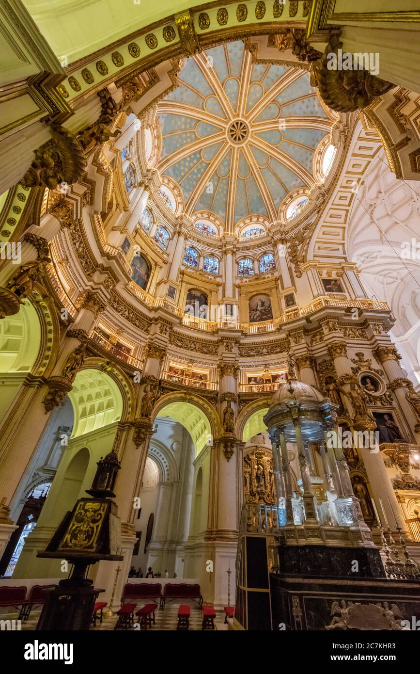 Diego de Siloé's spectacular Cupola over the circular apse of Granada Cathedral, supported by a series of traditional & flying buttresses & arches. Stock Photo