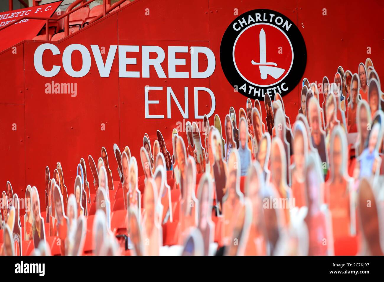 Cardboard cutouts in the stands at The Valley, London. Stock Photo