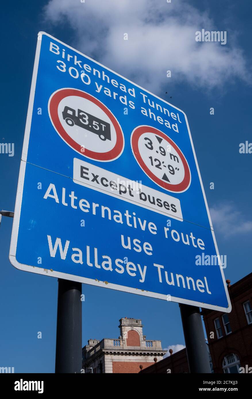 sign near entrance fo Mersey tunnel between Birkenhead and Liverpool in March 2020 Stock Photo