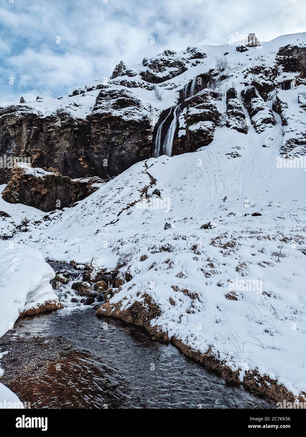 small waterfall and watercourse next to Seljalandsfoss, Iceland Stock Photo