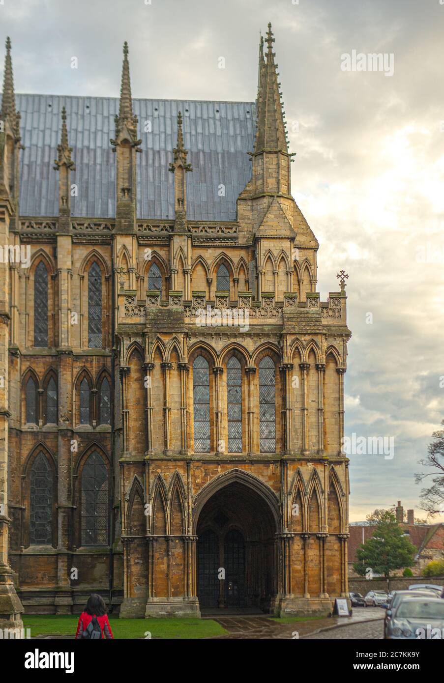 Beautiful view of the Lincoln Cathedral in the UK on a rainy day Stock Photo