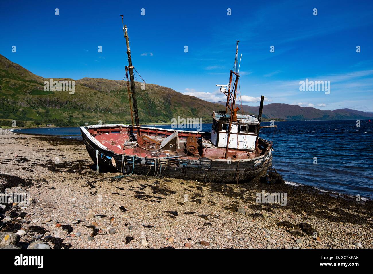 Abandoned Fishing Boat Wreck on Scottish Beach Stock Photo