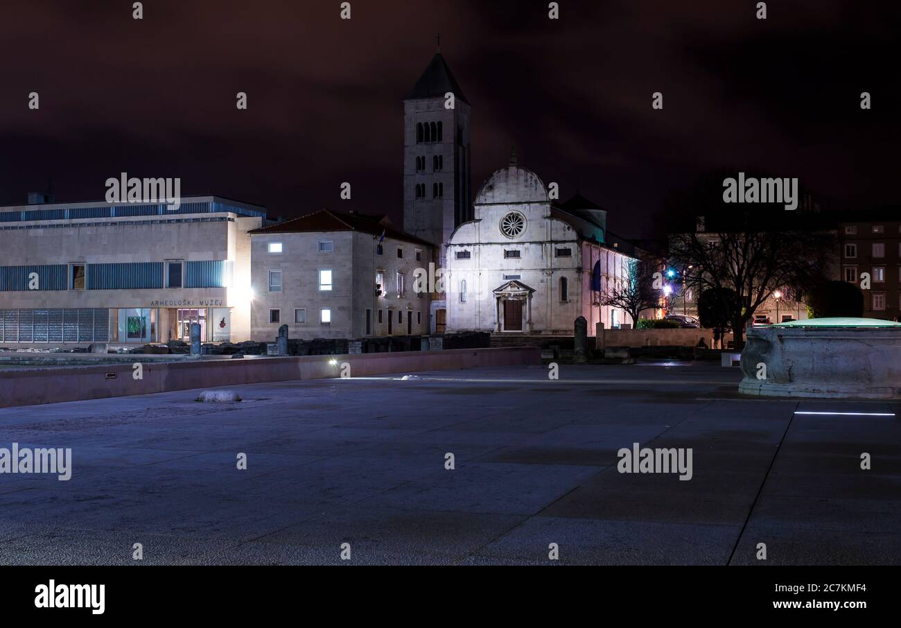 Church of St. Donatus in the Zadar Croatia at night time Stock Photo