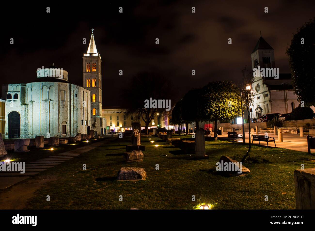 Church of St. Donatus in Zadar Croatiaat night time Stock Photo