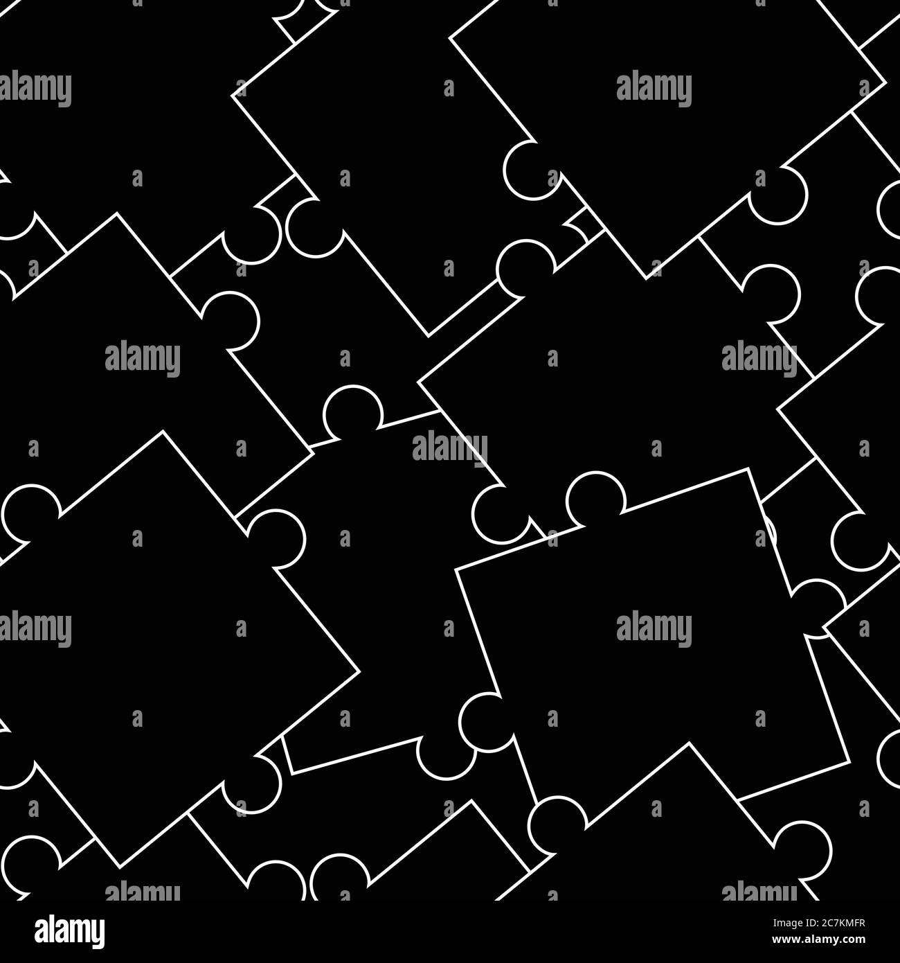 seamless pattern on black background with white puzzle pieces Stock ...