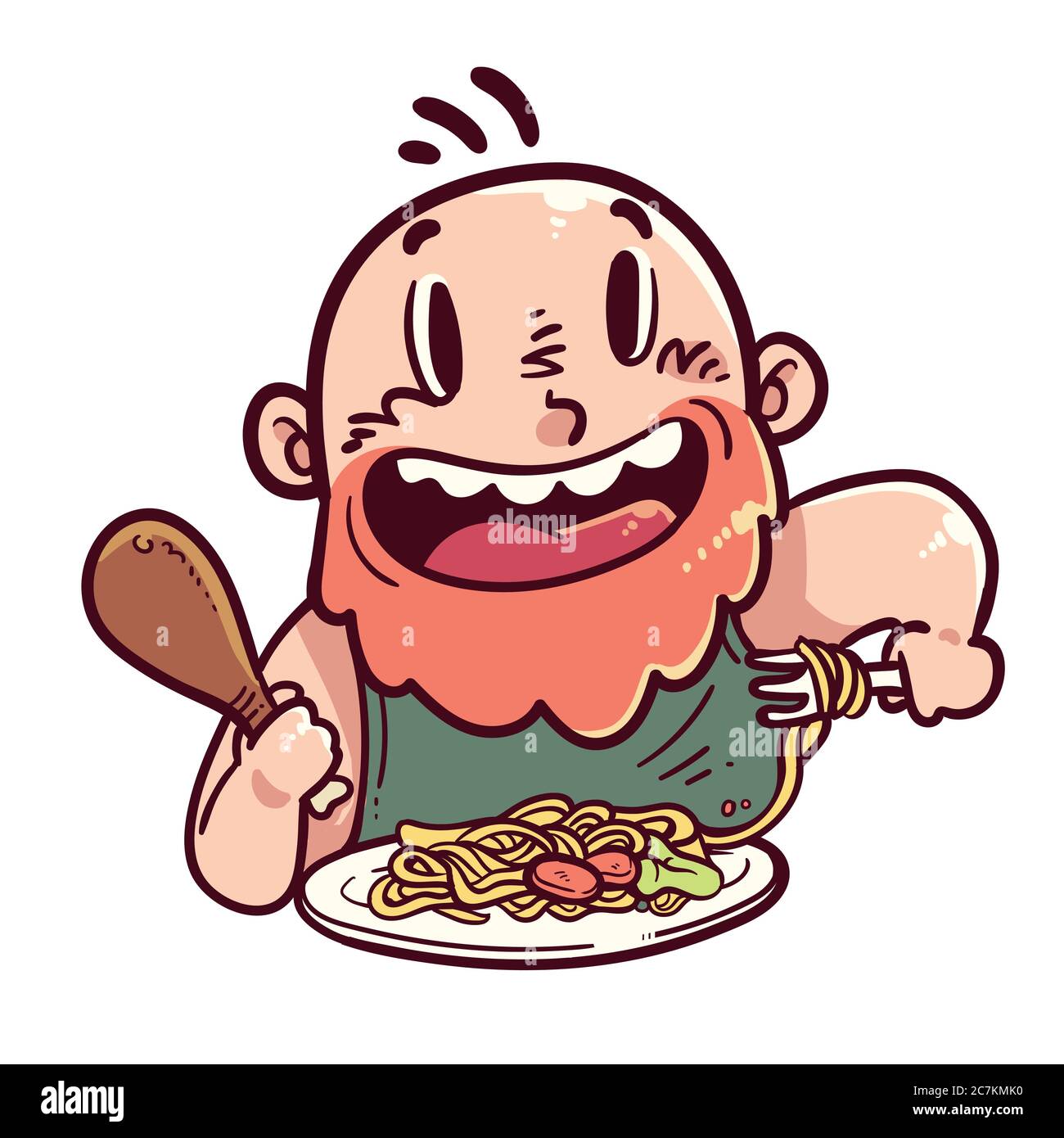 man eat noodle happily Stock Vector