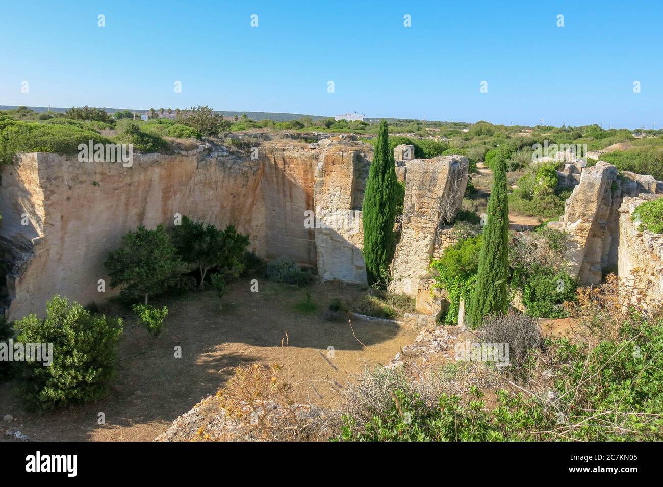 Lithica Stone Quarry on Balearic Islands. Spain. Old Stone-pit on Menorca. Ancient quarry on the island of Menorca Stock Photo