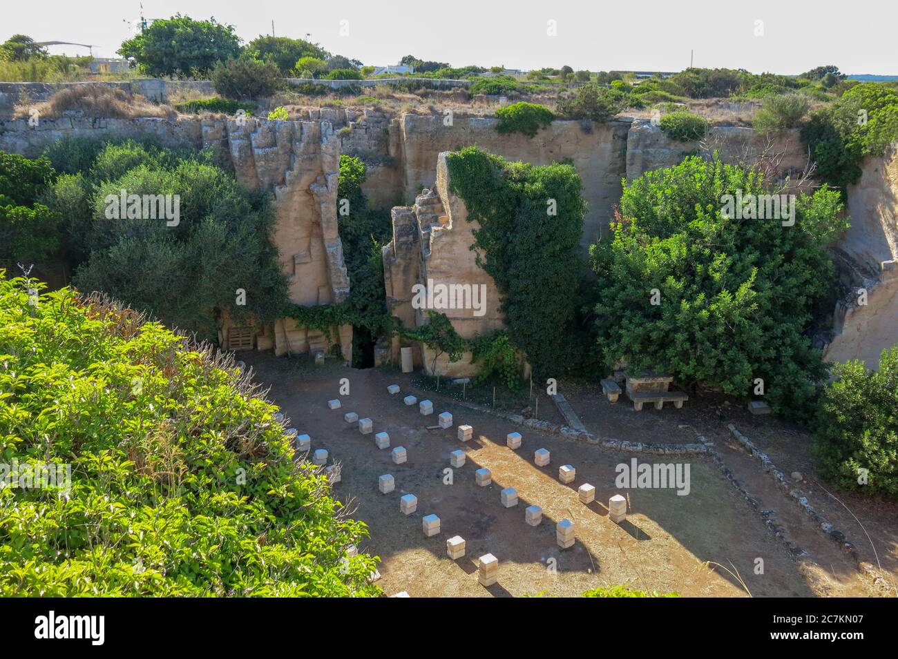 Lithica Stone Quarry on Balearic Islands. Spain. Old Stone-pit on Menorca. Ancient quarry on the island of Menorca Stock Photo