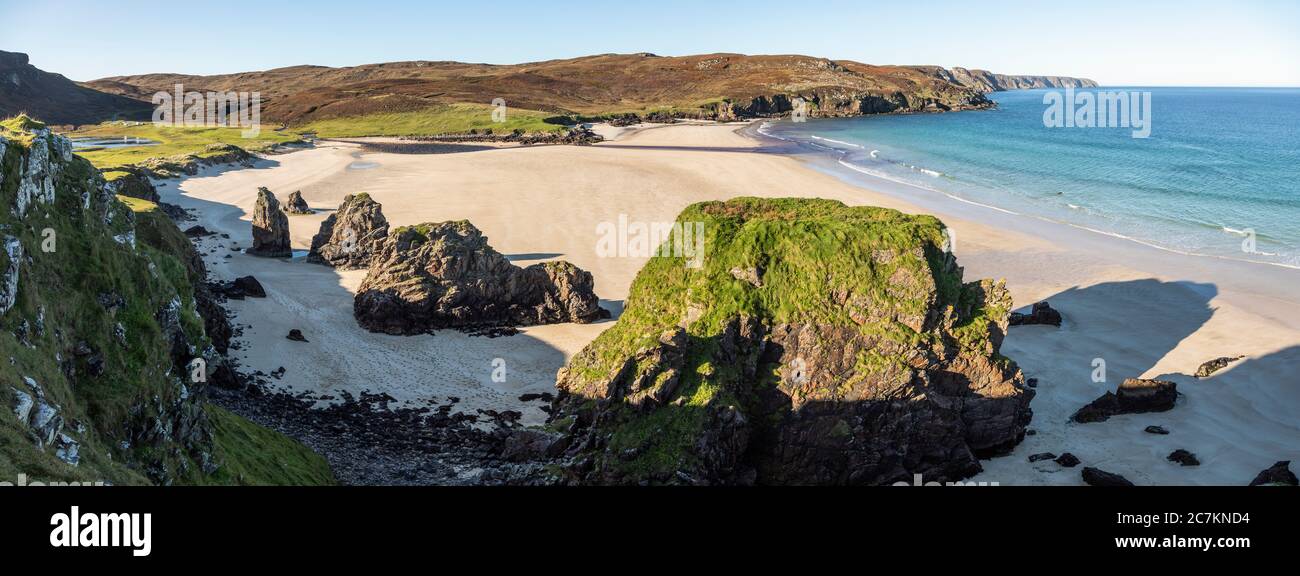 Panoramic view of Garry Beach (Traigh Ghearadha), Tolsta, Isle of Lewis, Outer Hebrides, Scotland Stock Photo