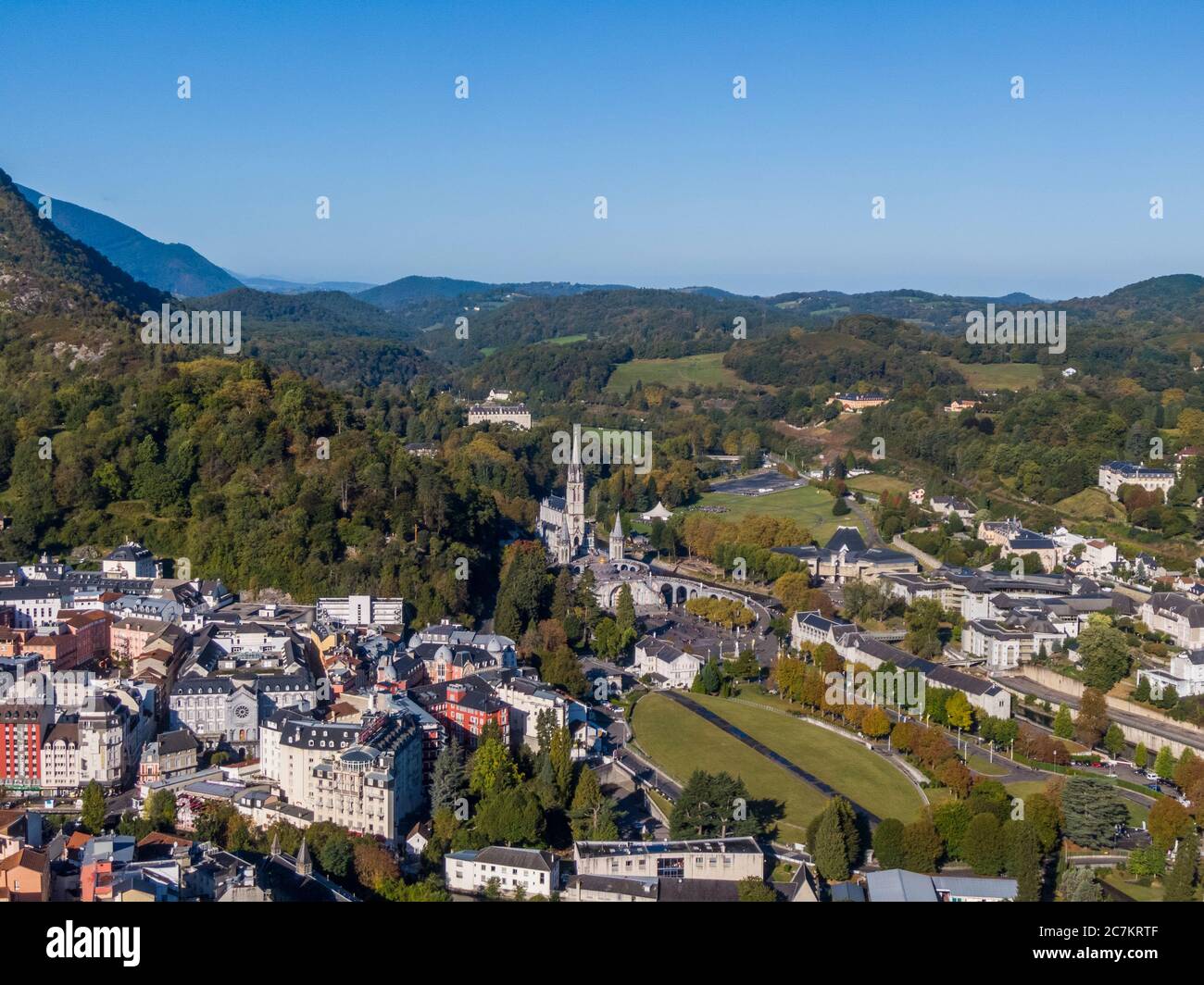 Aerial view of the Lourdes and Sanctuary of Our Lady, France Stock Photo