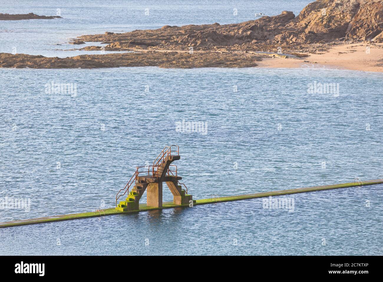 Sea Water Swimming pool in St Malo with his diving platform. Stock Photo
