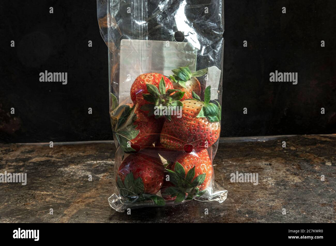 strawberrys packed in non-biodegradable plastics Stock Photo