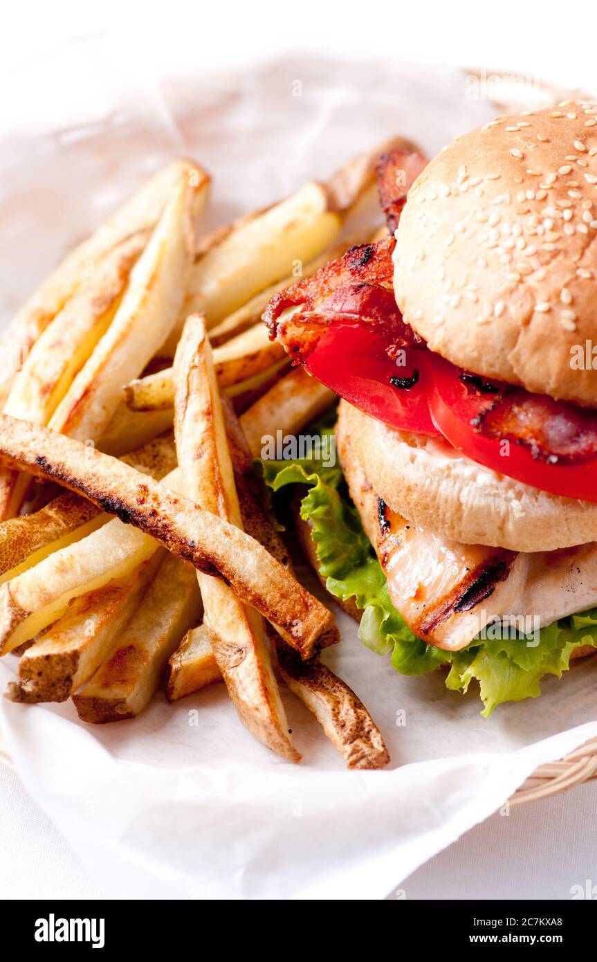 clubhouse sandwich on a burger bun Stock Photo