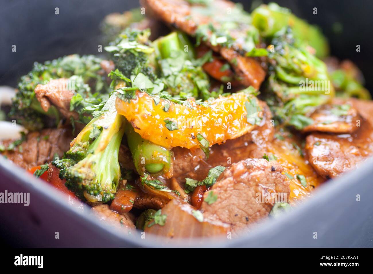 orange beef stir fry with udon noodles Stock Photo Alamy